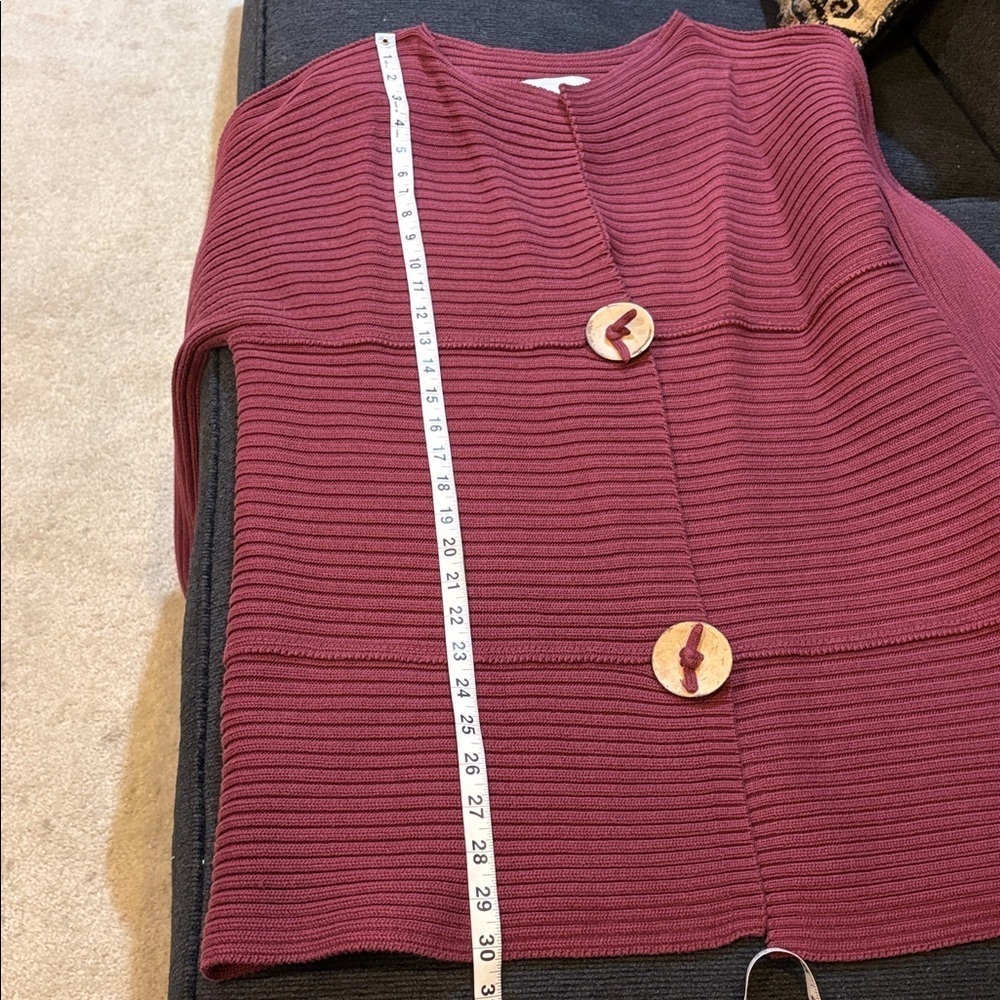Modern Soul Lagenlook Burgundy Button Front Cotton Blend Cardigan Sweater-Size L - Picture 10 of 13